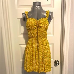 A.U.W Floral shirred spaghetti strap dress in yellow